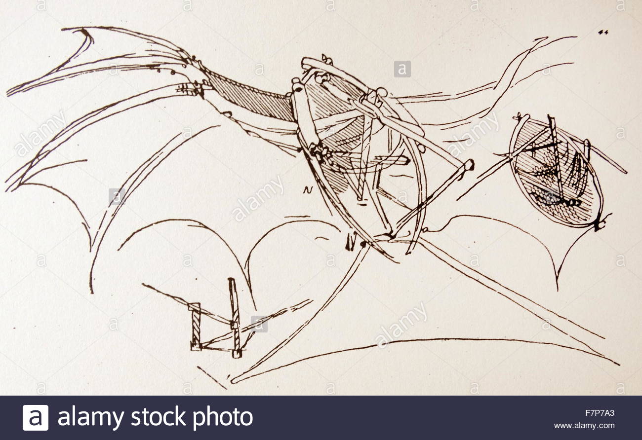 1300x892 Leonardo Da Vinci's (1452 1519) Drawing For A Flying Boat. His