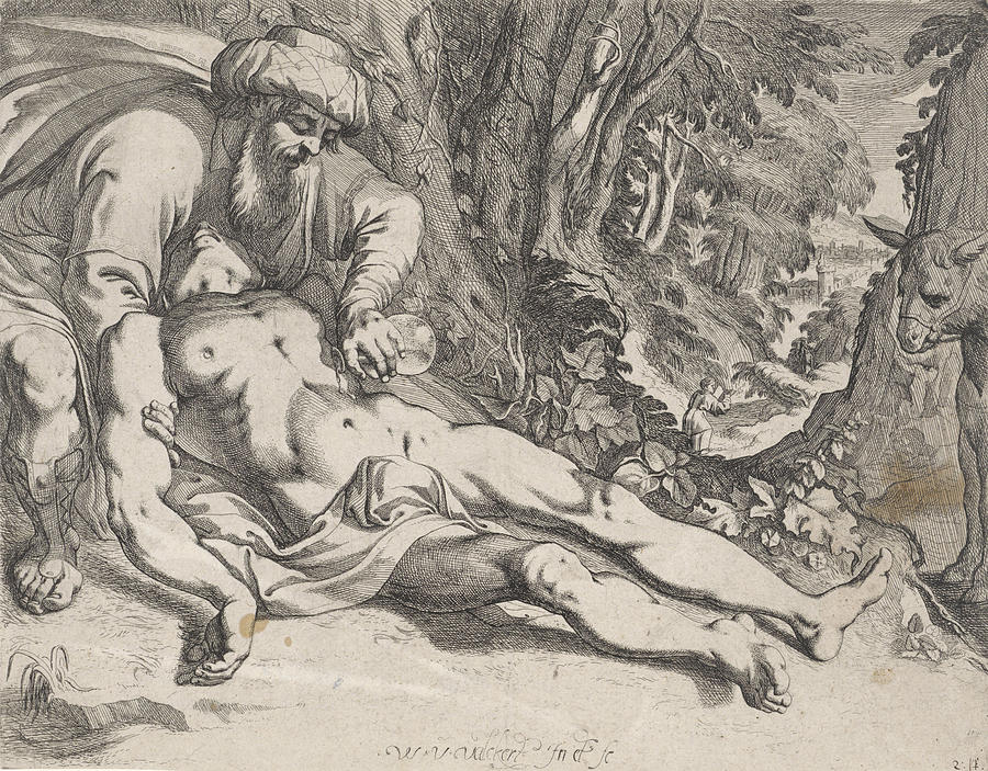 900x703 The Good Samaritan, Werner Van Den Valckert Drawing By Werner Van