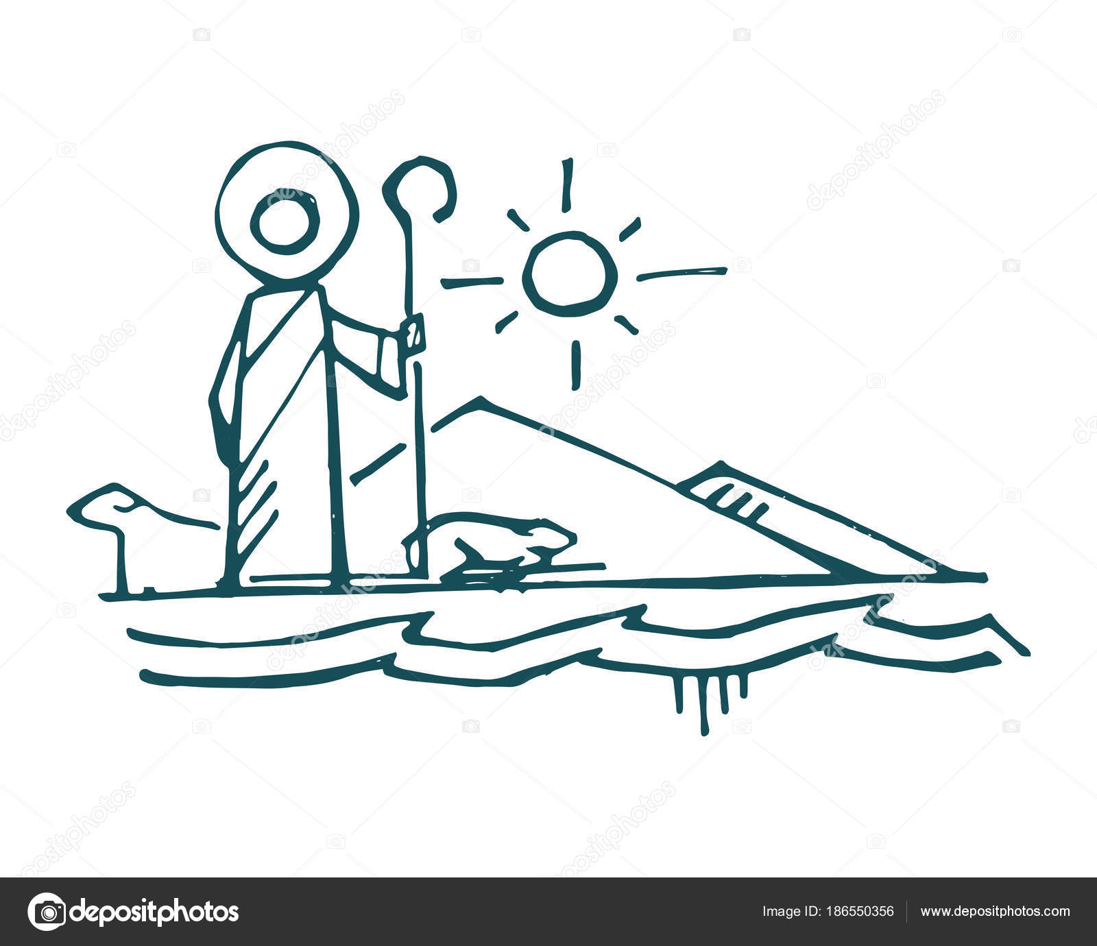 1600x1380 Hand Drawn Vector Illustration Jesus Christ Good Shepherd Stock