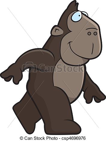353x470 A Happy Cartoon Ape Walking And Smiling. Clip Art Vector