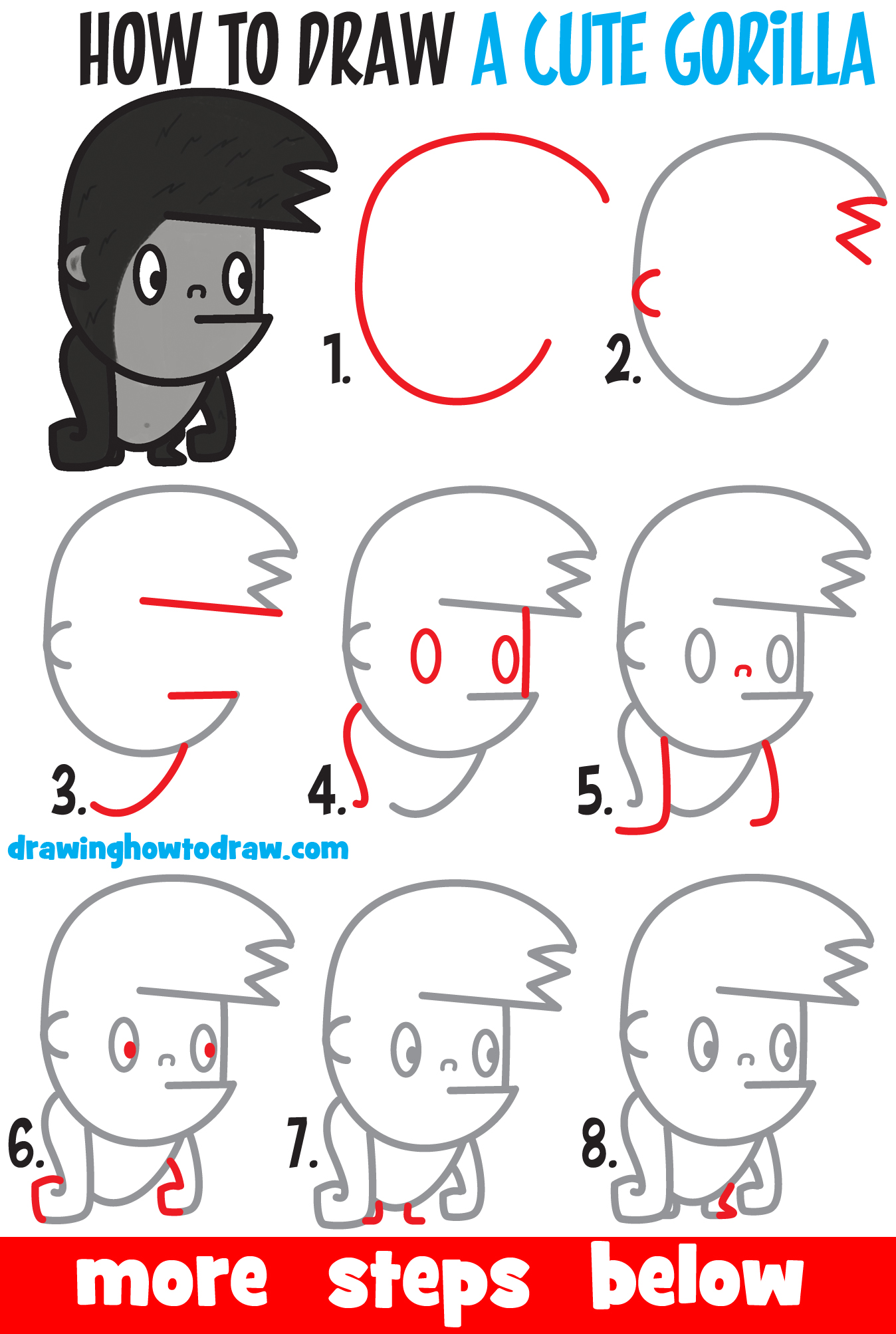 1348x2006 How To Draw A Cute Cartoon Kawaii Gorilla With Easy Step By Step