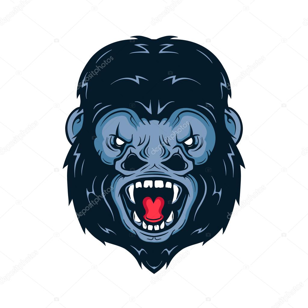 1024x1024 Angry Gorilla Head Vector Illustration. Isolated On White
