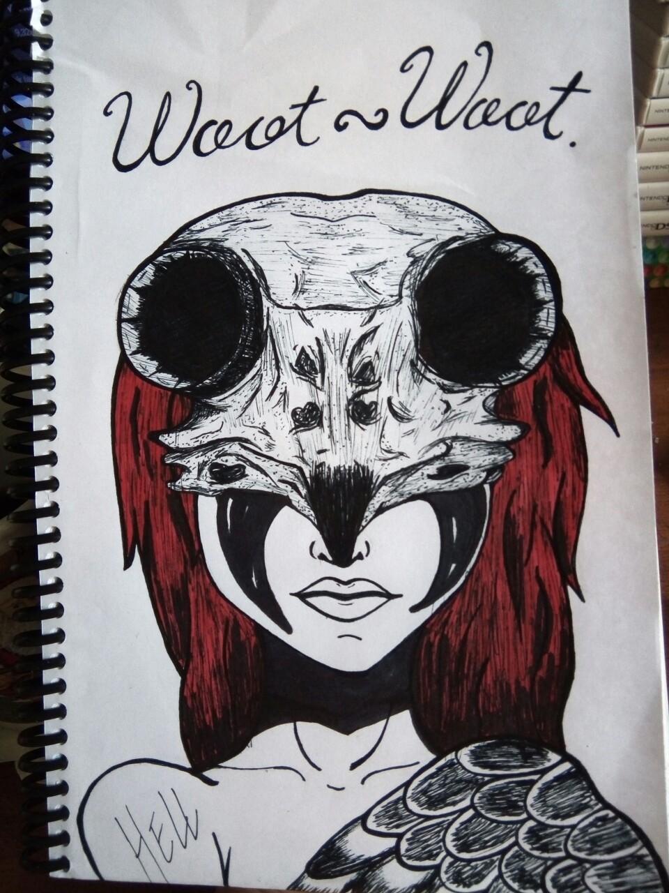 960x1280 Owl Skull Lady Goth Drawing My Drawings