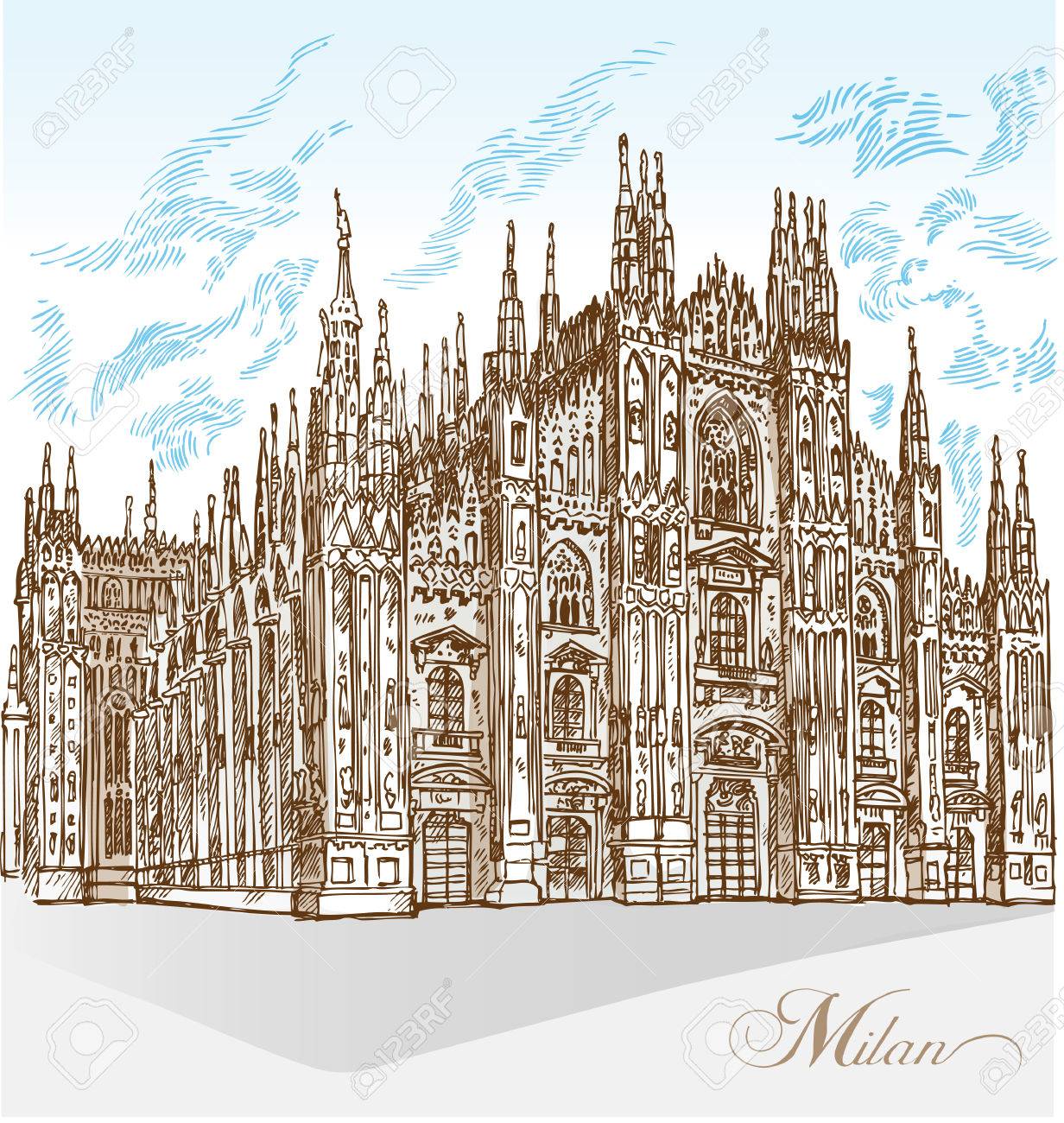 1232x1300 Milan Cathedral Hand Draw Royalty Free Cliparts, Vectors,