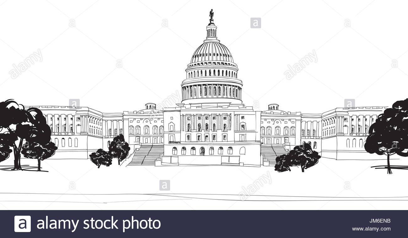 1300x758 Washington Dc Capitol Landscape, Usa. Pencil Drawing. Capitol