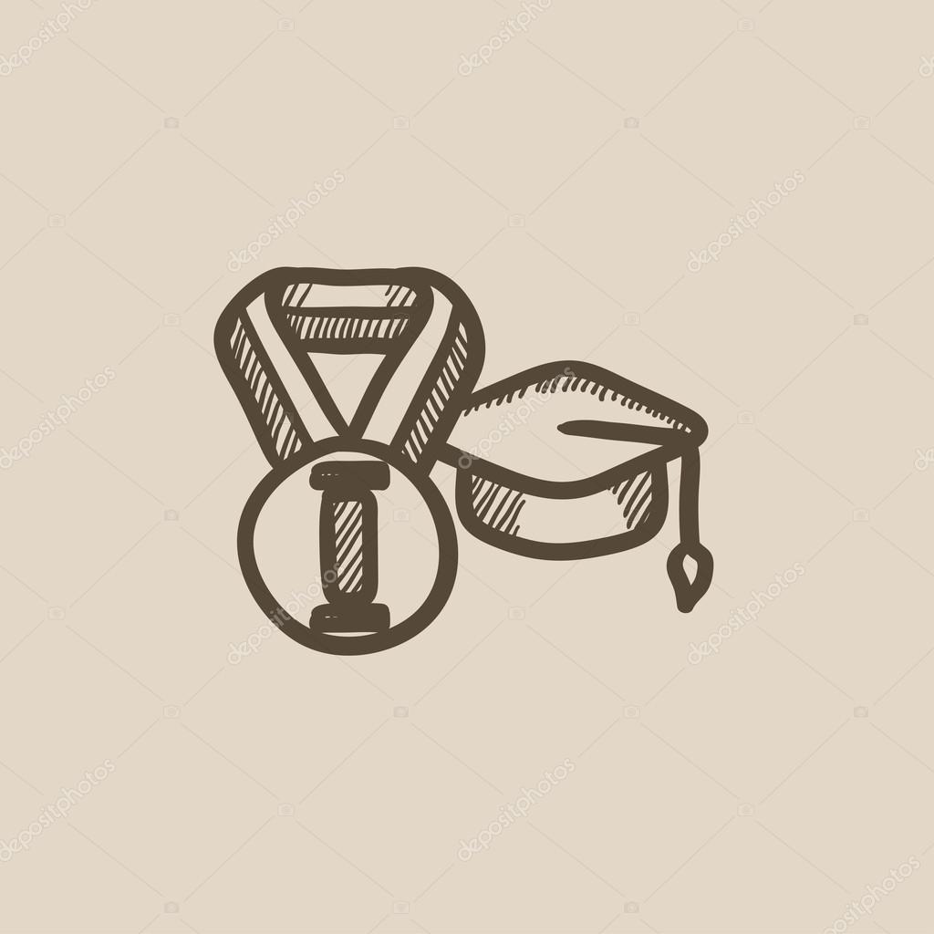 1024x1024 Graduation Cap With Medal Sketch Icon. Stock Vector Rastudio