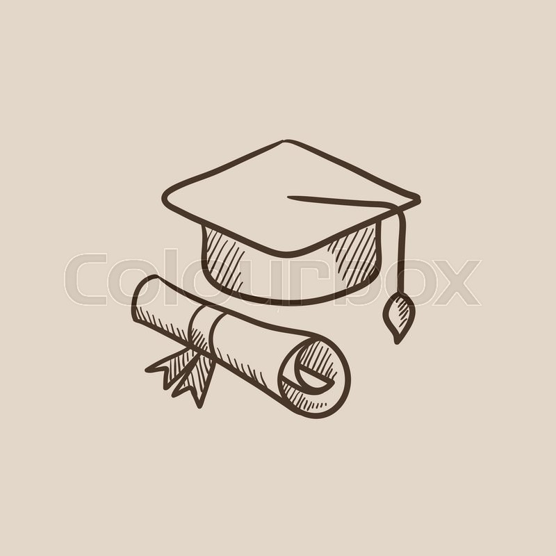 800x800 Graduation Cap With Paper Scroll Sketch Icon For Web, Mobile