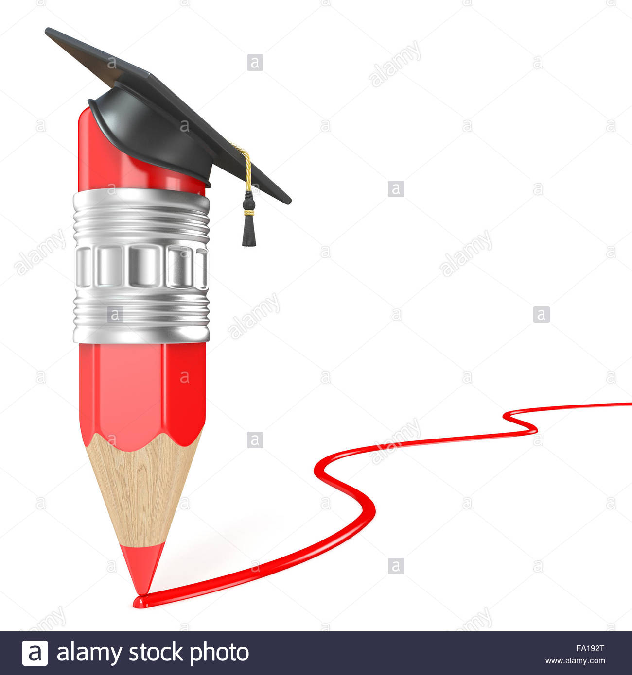 1300x1390 Red Pencil With A Graduation Cap Drawing Red Line. Education