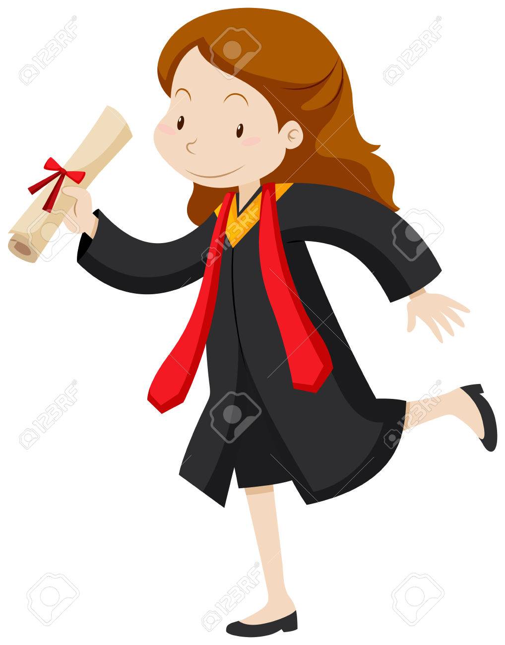1018x1300 Woman In Graduation Gown Holding Degree Illustration Royalty Free