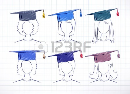 450x327 Student Girl Wearing Graduation Hat. Vector Hand Drawn Sketch
