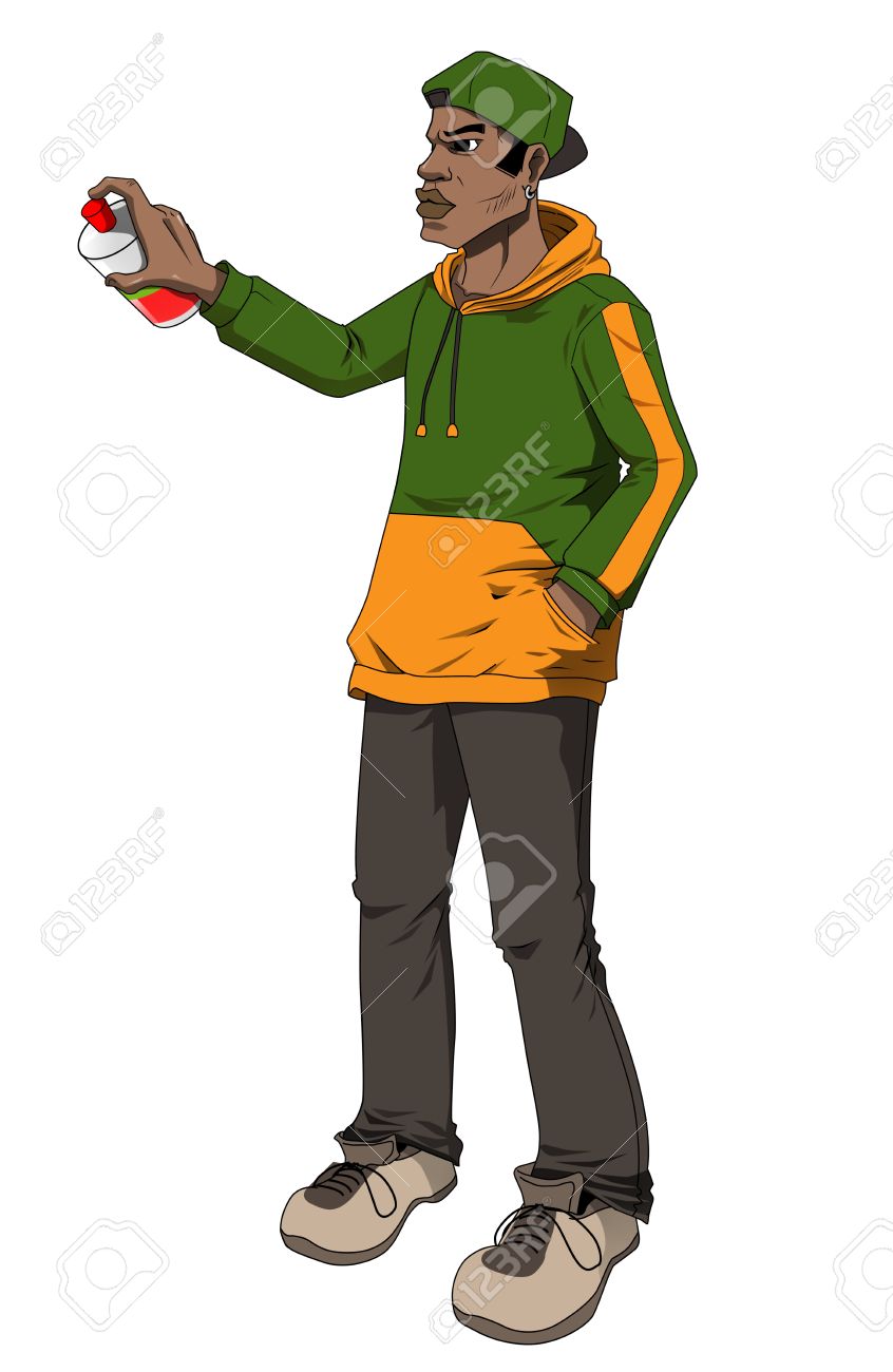 846x1300 Cartoon Illustration Of A Male Figure Holding A Spray Can Ready