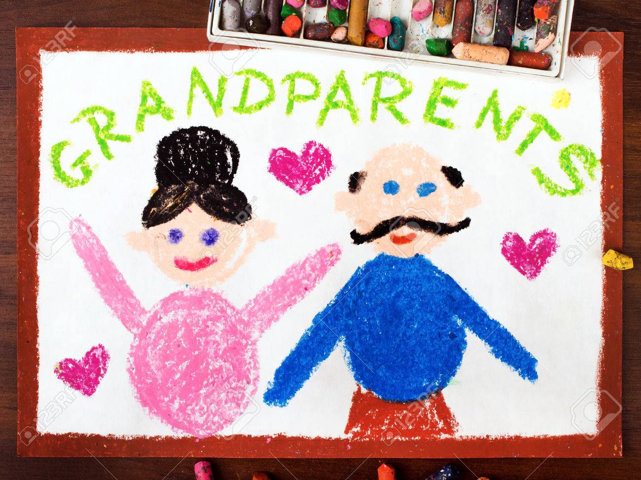 1300x974 Colorful Drawing Grandparents Day Card Stock Photo, Picture