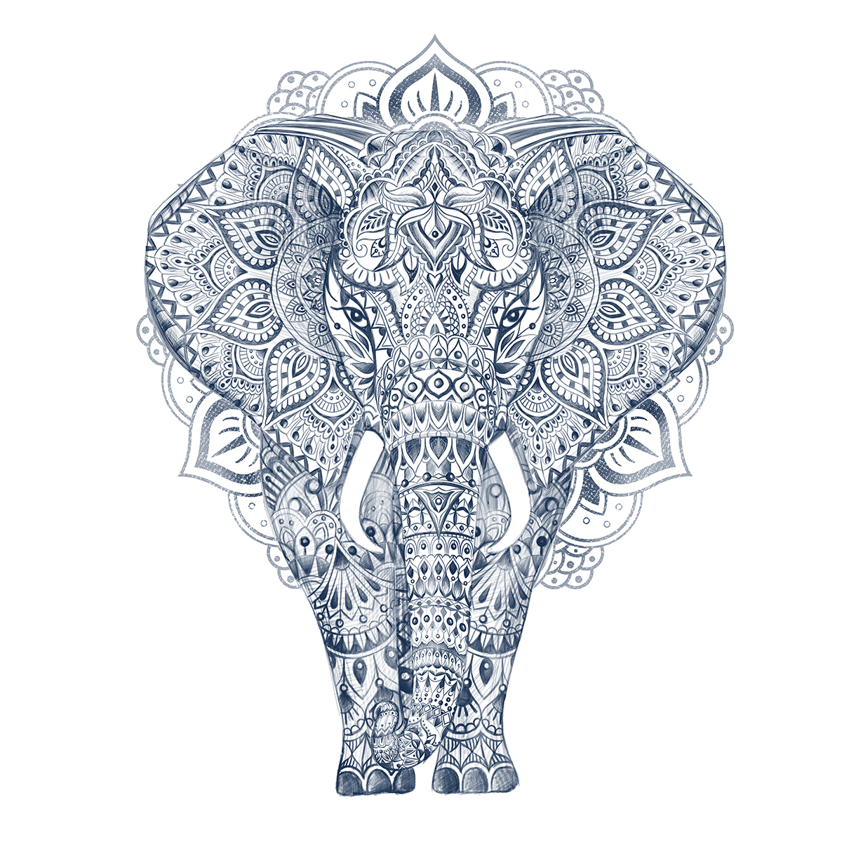 1200x1200 Illustration Pen Hand Drawing Elephant Aztec Pattern Detail Art