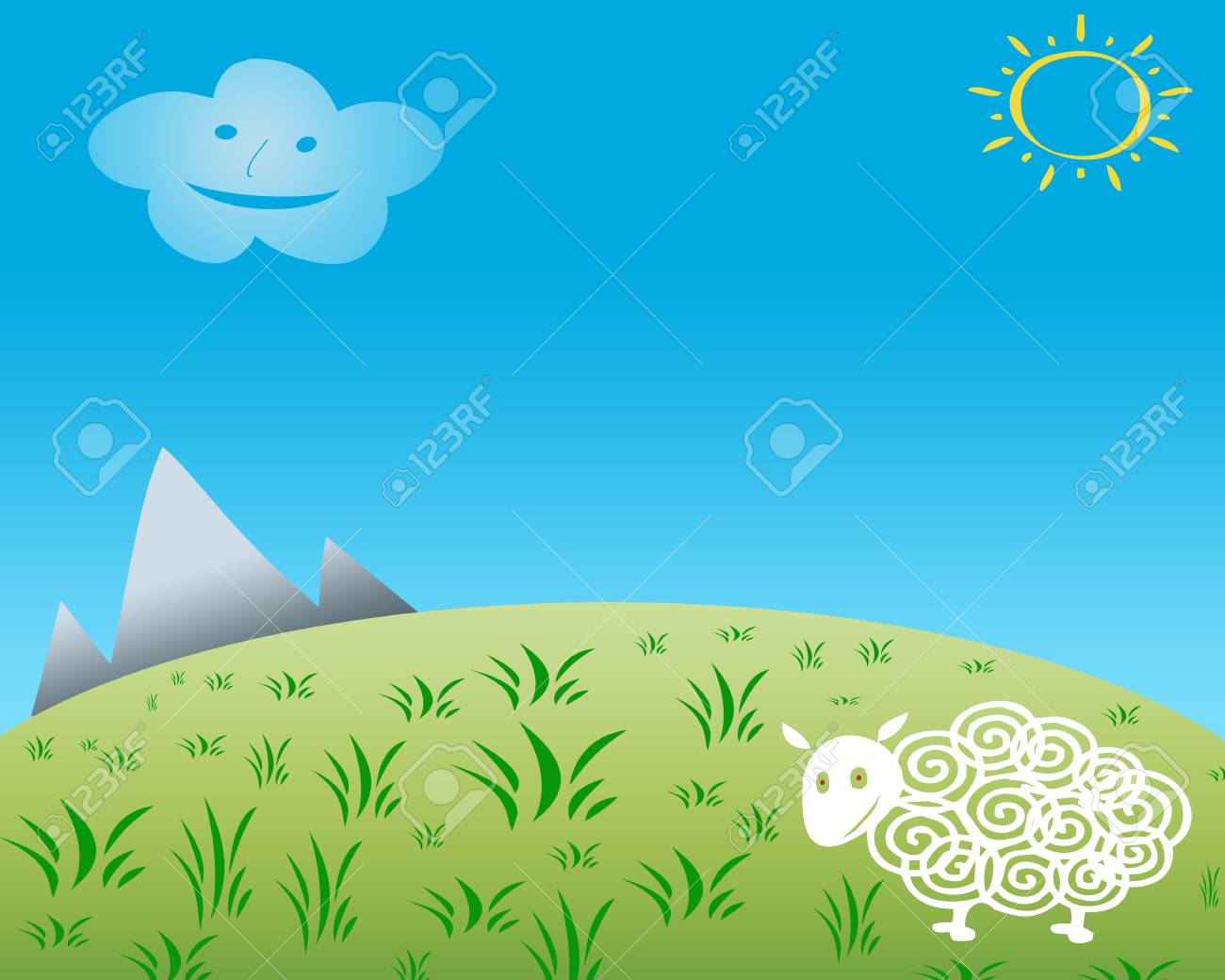 1300x1040 Child Drawing Of Happy Sheep On Grass Field With Blue Smiling