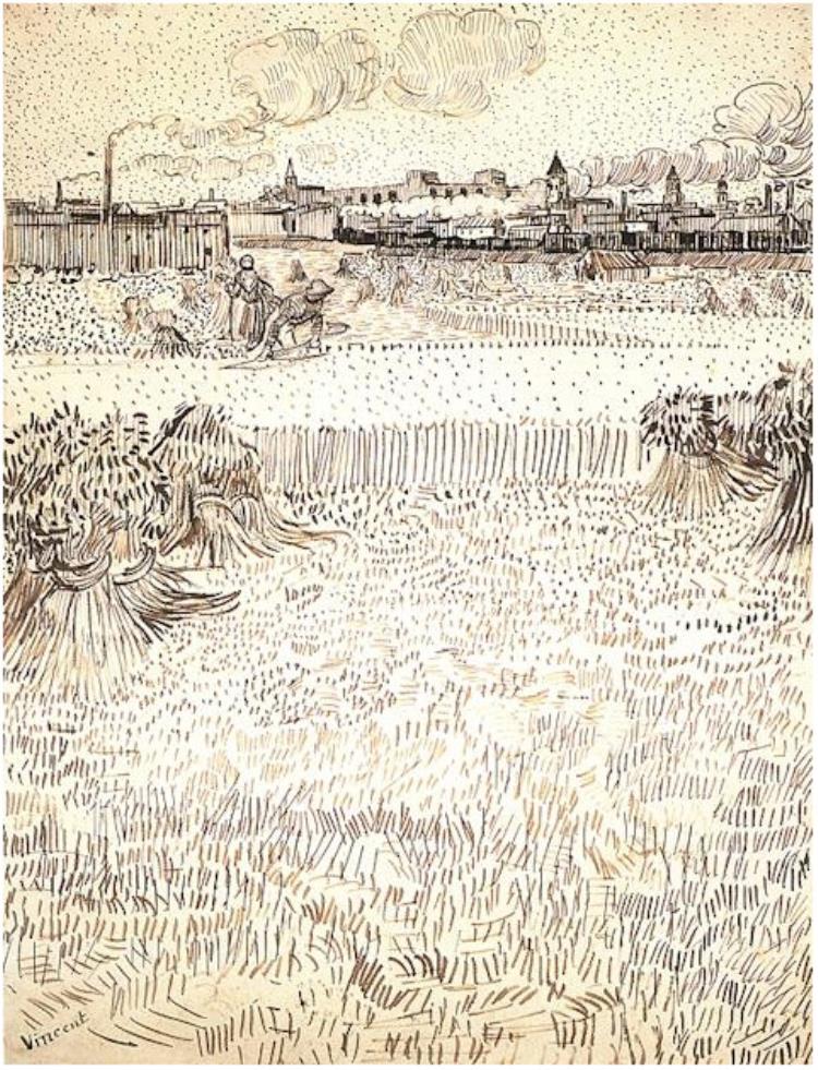 750x981 Wheat Field With Sheaves And Arles In The Background By Vincent
