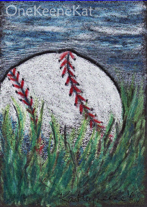 500x700 Aceo Print Baseball In The Grass Colored Pencil By Onekeenekat