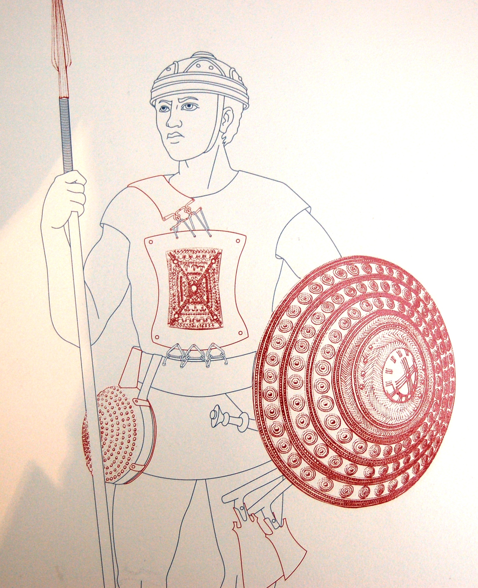1626x2000 Modern Drawing Of An Etruscan Warrior's Military Gear From A Grave