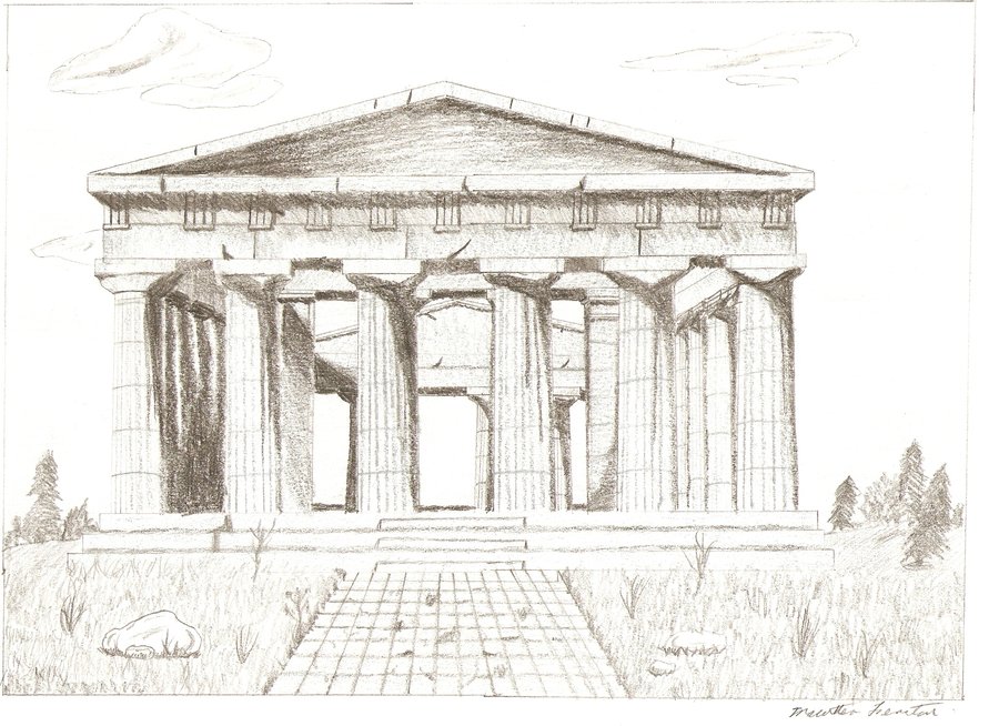 900x654 Greek Temple Drawing By Mferraton
