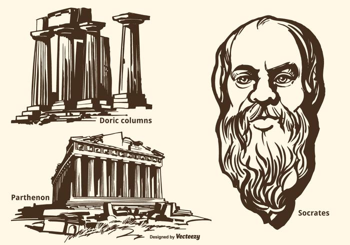 700x490 Ancient Greek Monuments And Socrates Vector Hand Drawn Set
