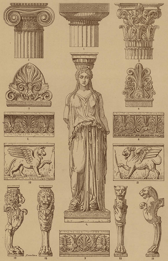 581x900 Greek, Ornamental Architecture And Sculpture Drawing By German School