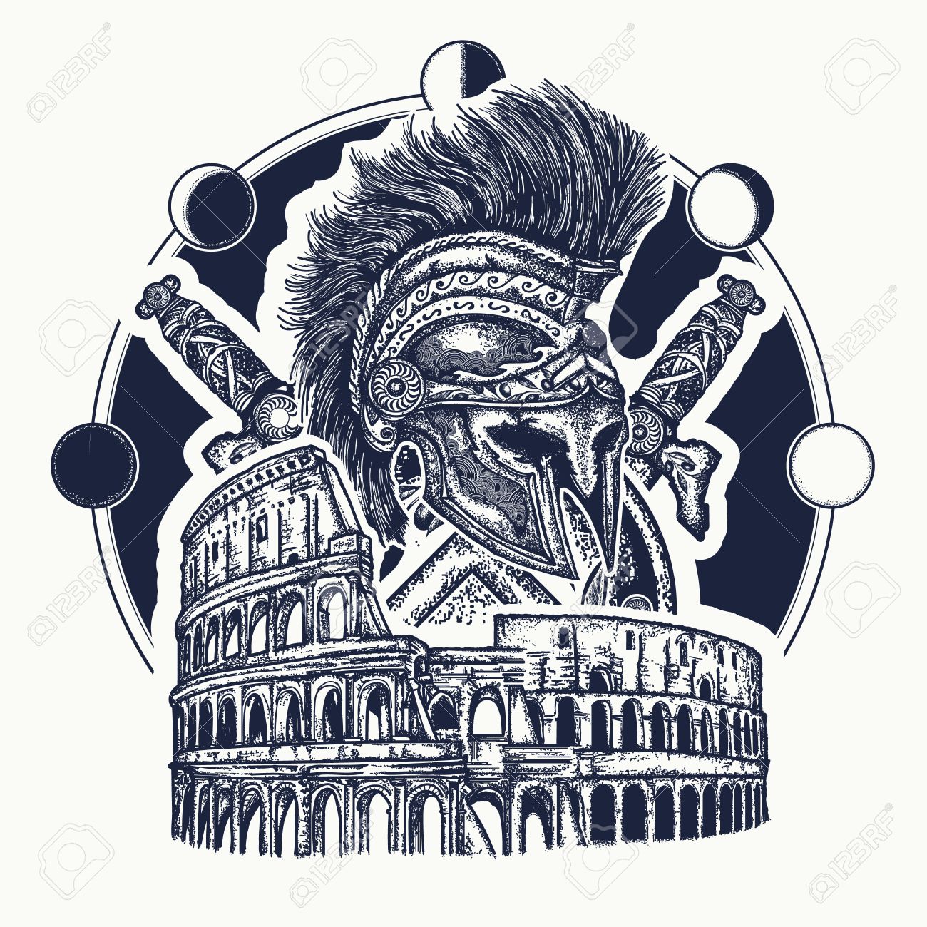 1300x1300 Spartan Helmet Crossed Swords, Spartan Shield And Colosseum Tattoo