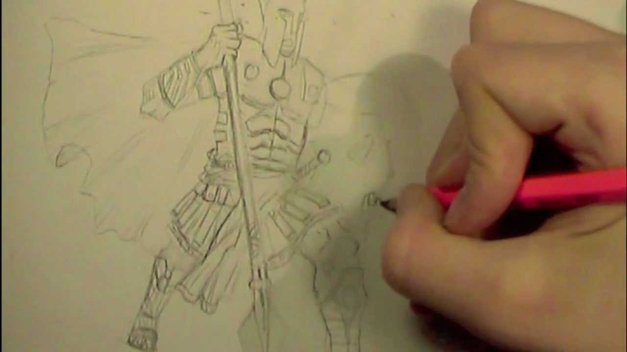 1280x720 Drawing Time Lapse Greek Warrior (Action Pose)