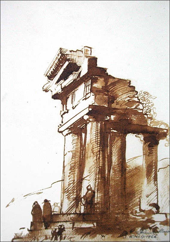 567x806 Frank Mason Greek Temple Ruins, Sicily (Drawing)