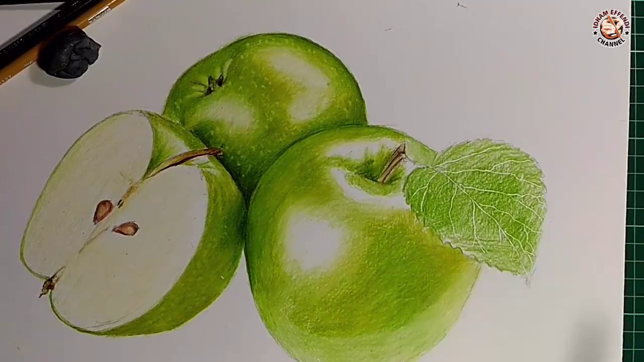 1280x720 Realistic Drawing 3d Green Apple