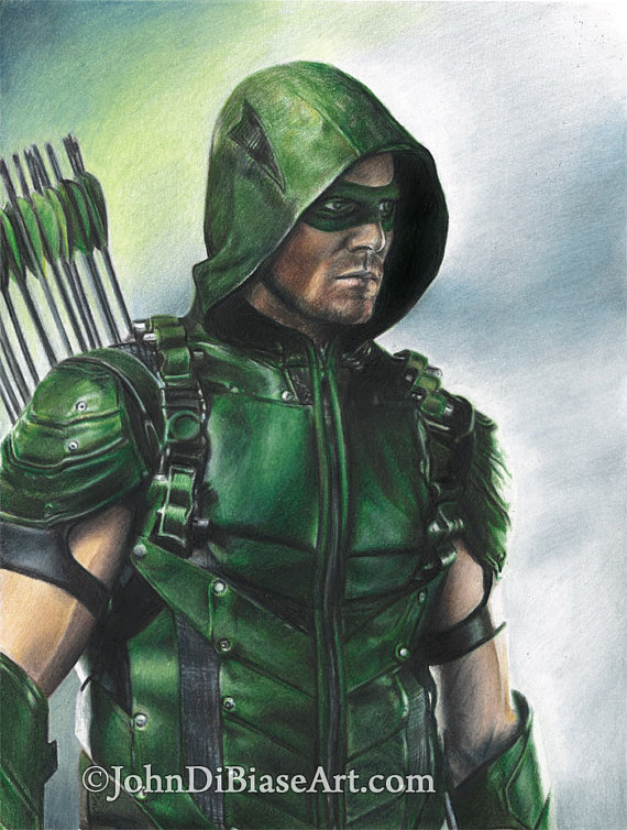 570x754 Full Color Drawing Print Of Stephen Amell As Green Arrow