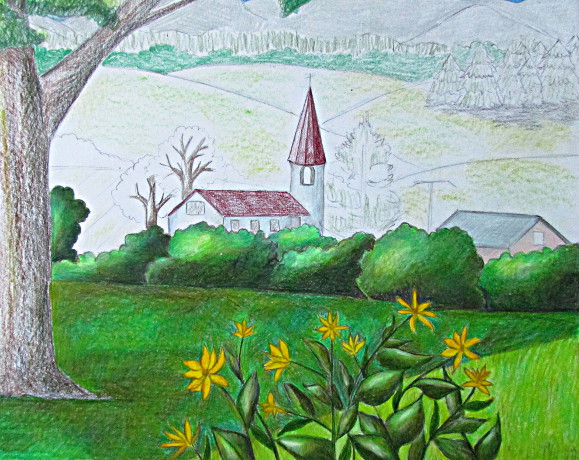 579x460 Color Pencil Landscape Drawing