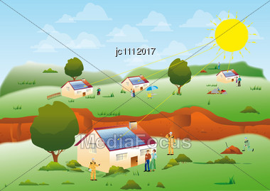 380x269 Stock Photo Several Solar Homes Located Meadow Environmentally