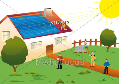 380x270 Stock Photo Solar House Located Meadow Environmentally Sustainable