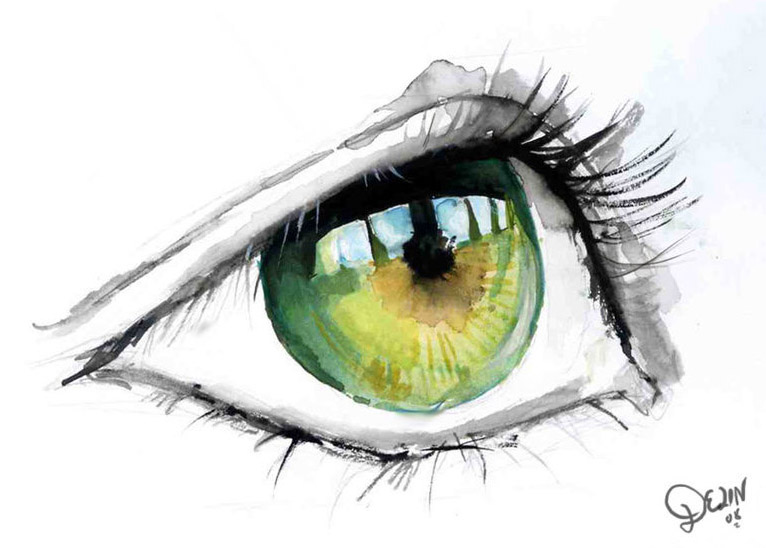 766x548 Green Eye In Watercolour By De1in Drawings And Tips