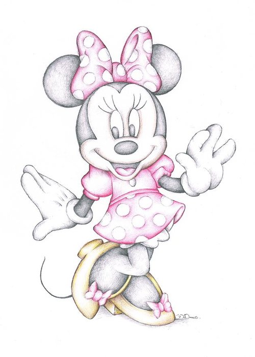 500x700 Minnie Mouse Disney Cartoon Colour Pencil Drawing Greeting Card