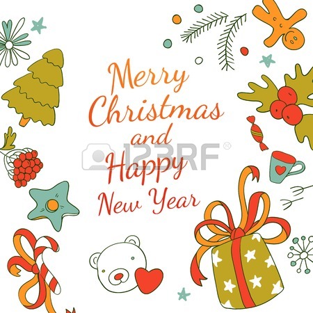 450x450 Vector Xmas Easy Drawing Card Design. Text Greetings. Fun Merry