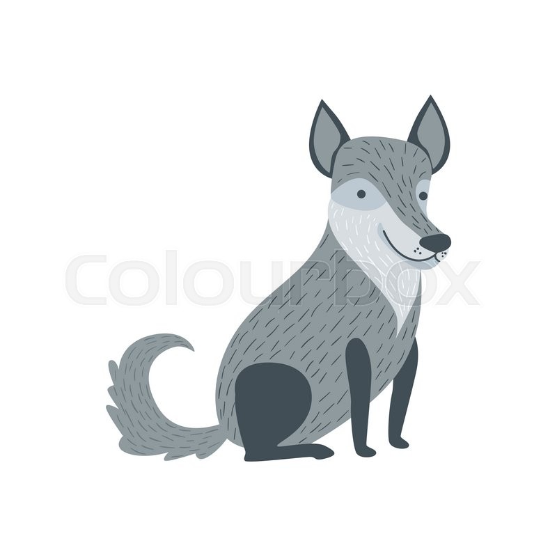 800x800 Grey Wolf Sitting Like A Dog Smiling Stylized Cute Childish Flat