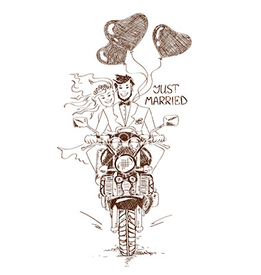380x400 Wedding Couple Riding On A Motorbike Vector Bride And Groom Sketch