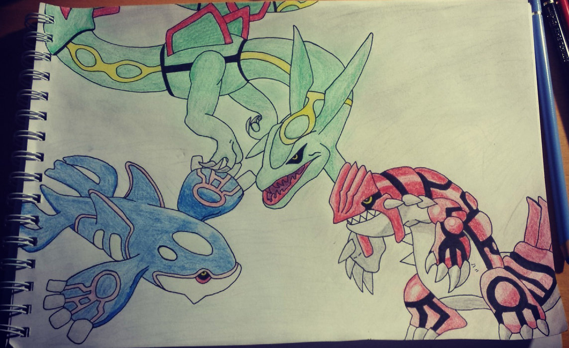 1143x699 Rayquaza Kygore And Groudon Drawing By Krayzieee