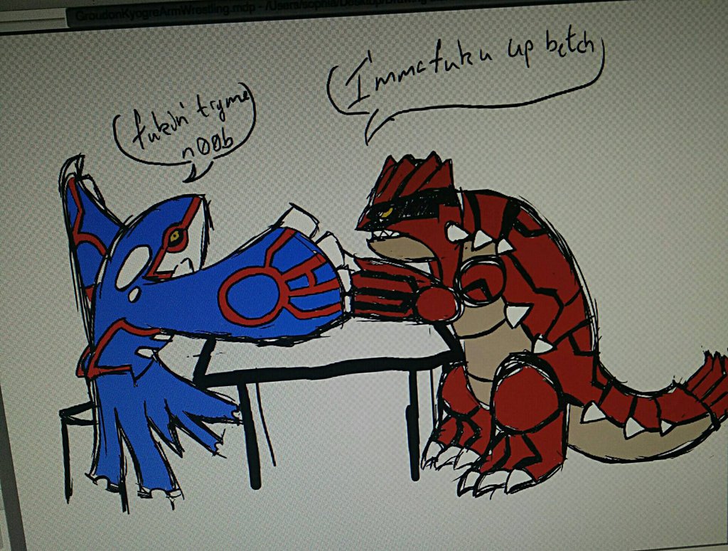 1024x775 Crappy Drawing Of Kyogre And Groudon Arm Wrestling By