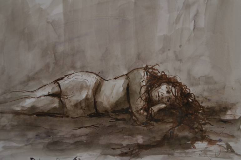 770x513 Saatchi Art Woman Lying On The Ground Drawing By Jan Baggen