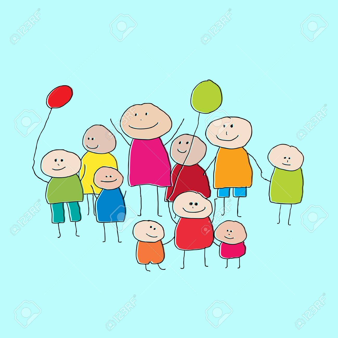 1300x1300 Drawing Of A Group Of People Or Big Family With Little Children