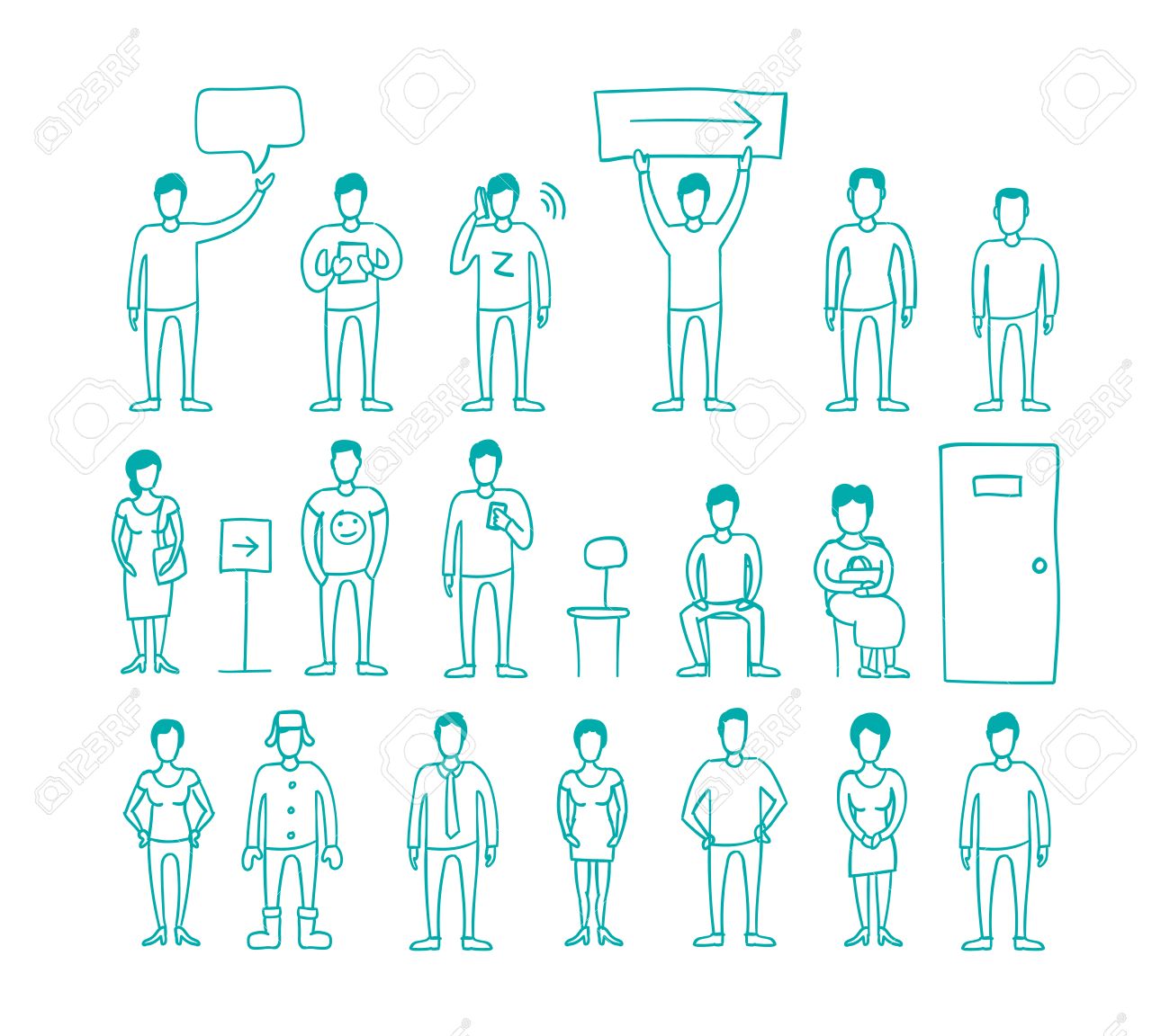 1300x1152 People Set Drawing Hand Waiting In Queue Interview Turn The Door