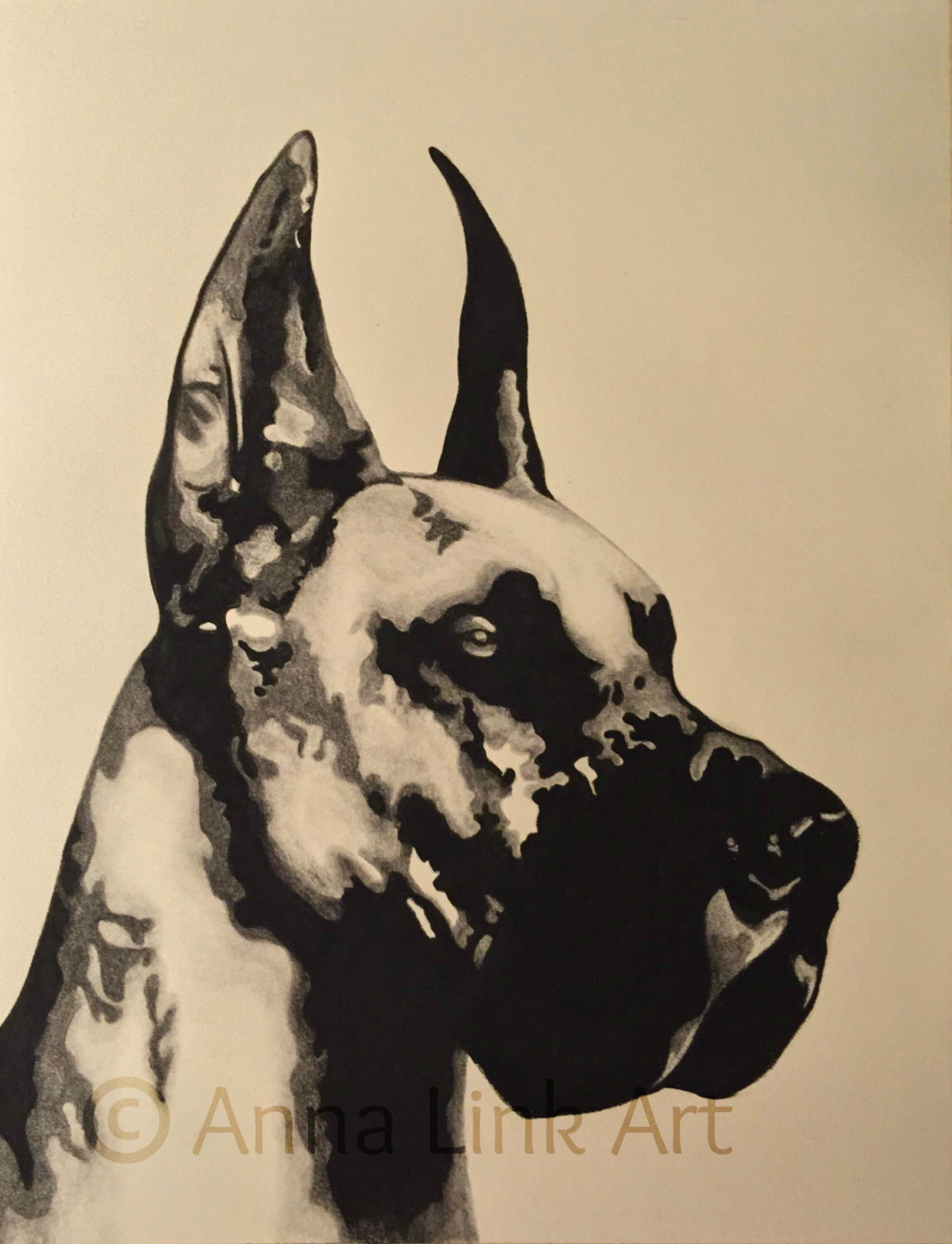 1148x1500 Original Great Dane Drawing. Fine Art Charcoal Drawing. Charcoal