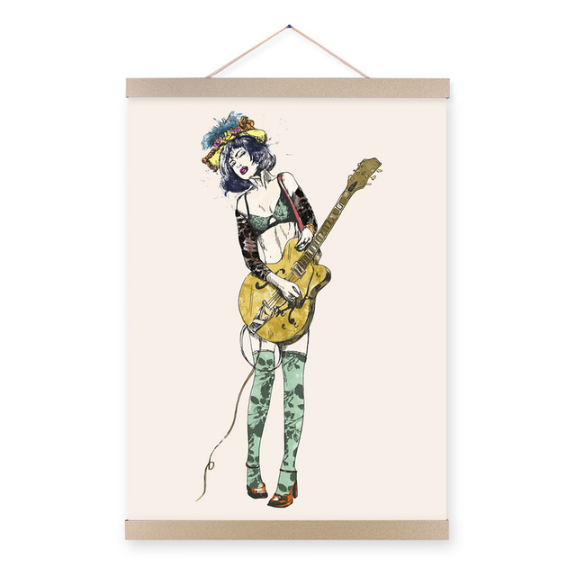 640x640 Guitar Girl Modern Cartoon A4 Poster Prints Pop Rock Roll Hippie