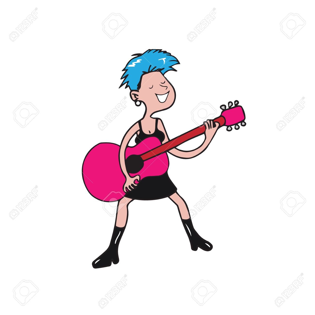 1300x1300 People Punk Woman Playing Guitar Cartoon Drawing Royalty Free
