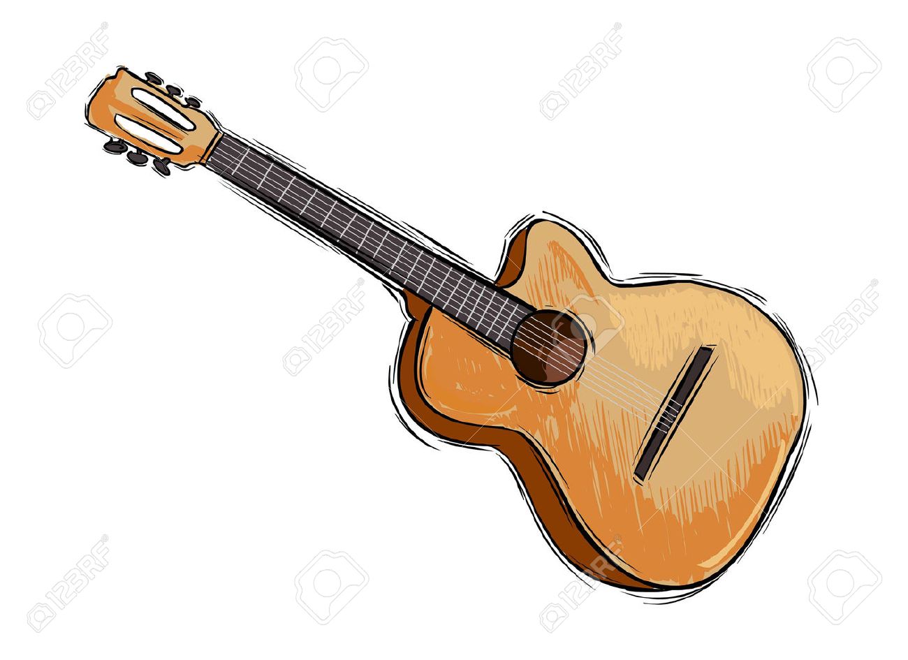 1300x945 Vector Illustration Of A Instrument Guitar Drawing Royalty Free