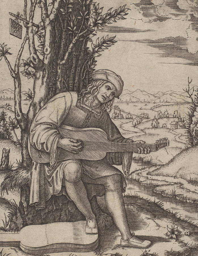 698x900 The Guitar Player Drawing By Marcantonio Raimondi