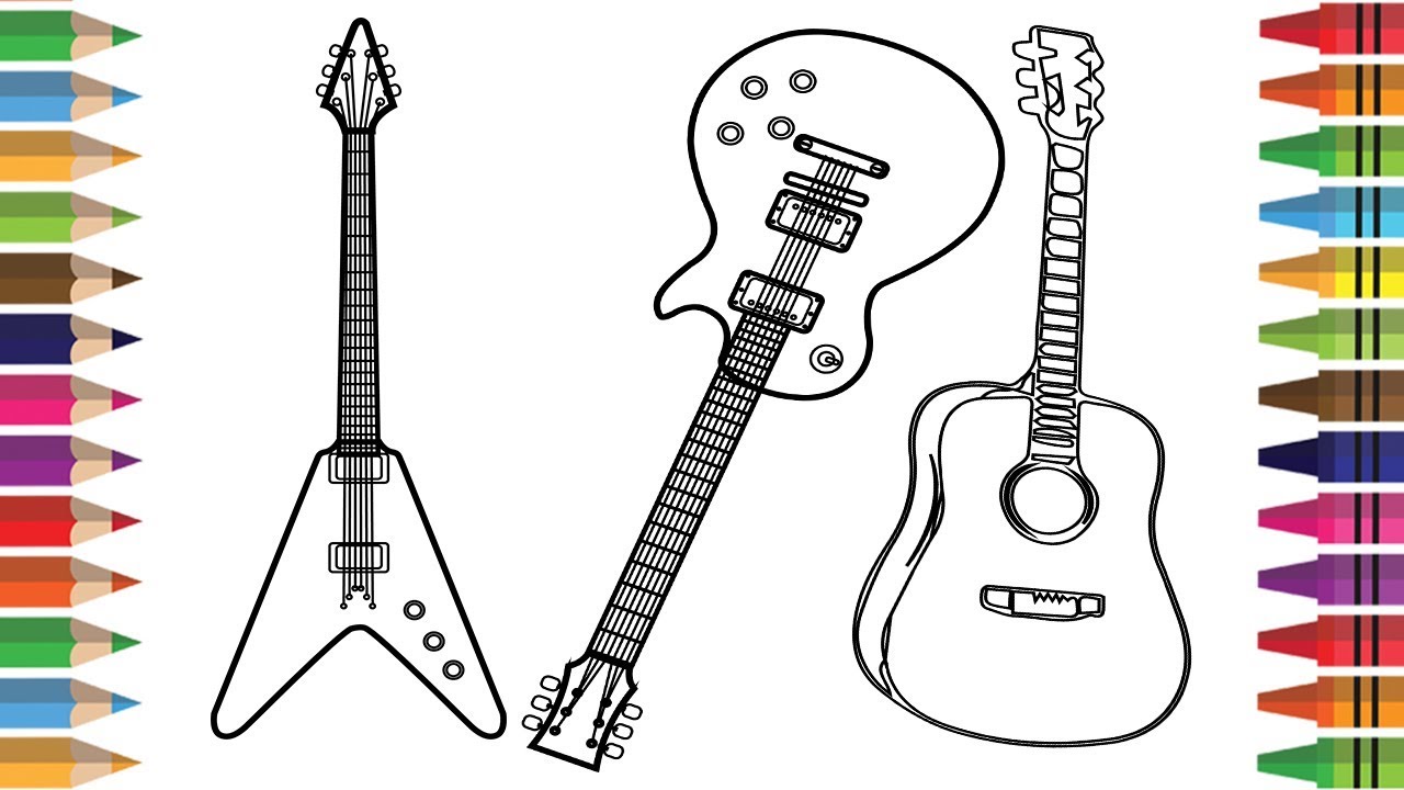 1280x720 How To Draw Guitar For Kids, Drawing Musical Instruments Coloring