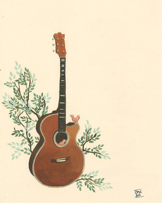 570x713 Guitar With Birds Print 8x10 In The Art Shop Guitars