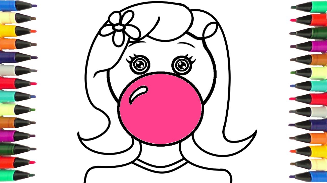 1280x720 Coloring Pages Girl With A Bubble Gum Drawing Art For Kids